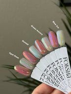 Forksha nail polish swatch card with colorful nail samples on a neutral background