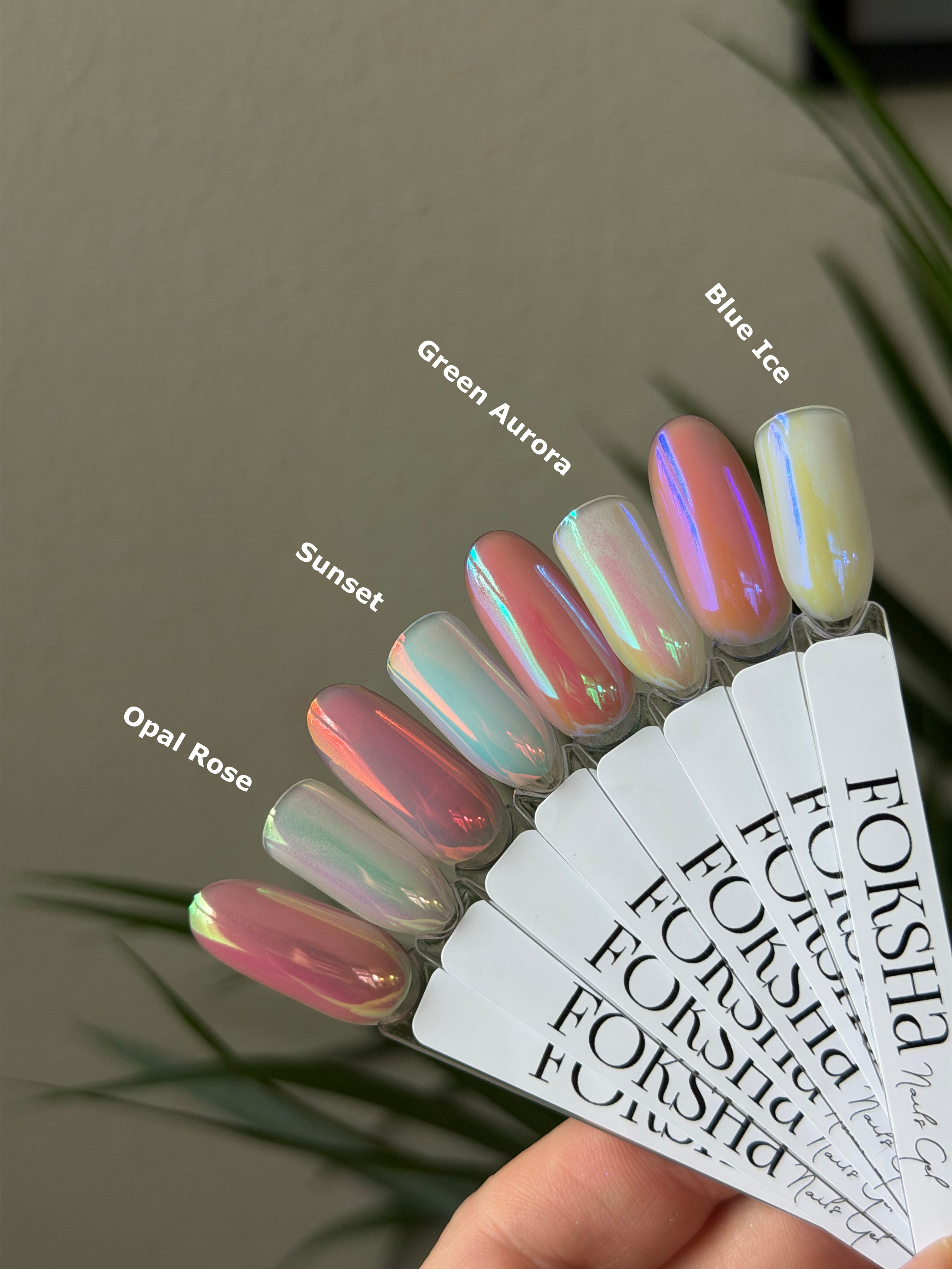 Forksha nail polish swatch card with colorful nail samples on a neutral background