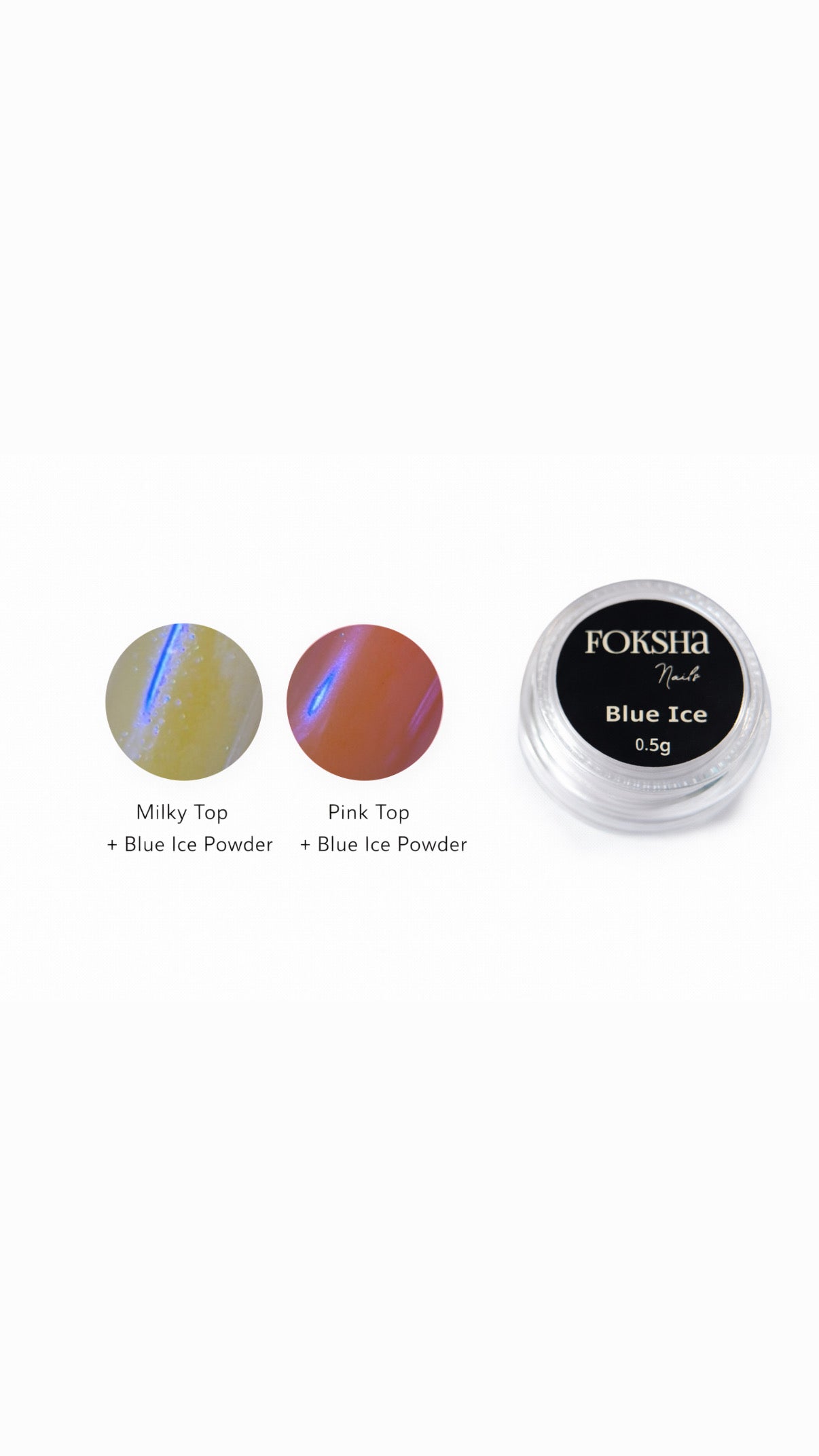 Foshia Blue Ice nails product with color samples on a white background